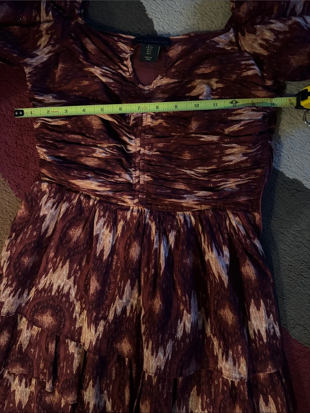 House Of Harlow 1960 Boho Metallic Ruffle Tiered Long Sleeve Mini Dress Small
